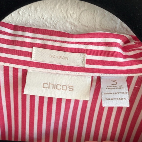 Chicos Pink and White Striped Collared Button Down Size 3 100% cotton no iron - Picture 2 of 11